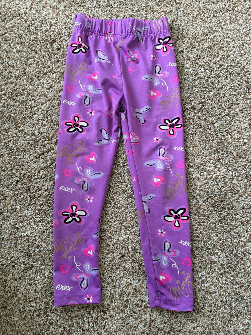 Minnie Mouse Girls Purple Butterfly & Floral Print Leggings